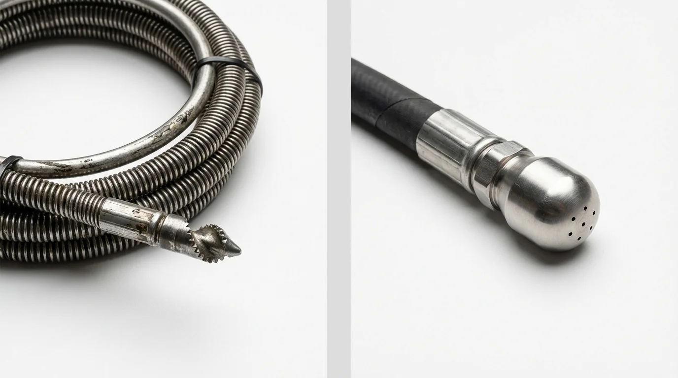 Drain snake cable and hydro jetting nozzle used for drain cleaning in New Brockton, AL