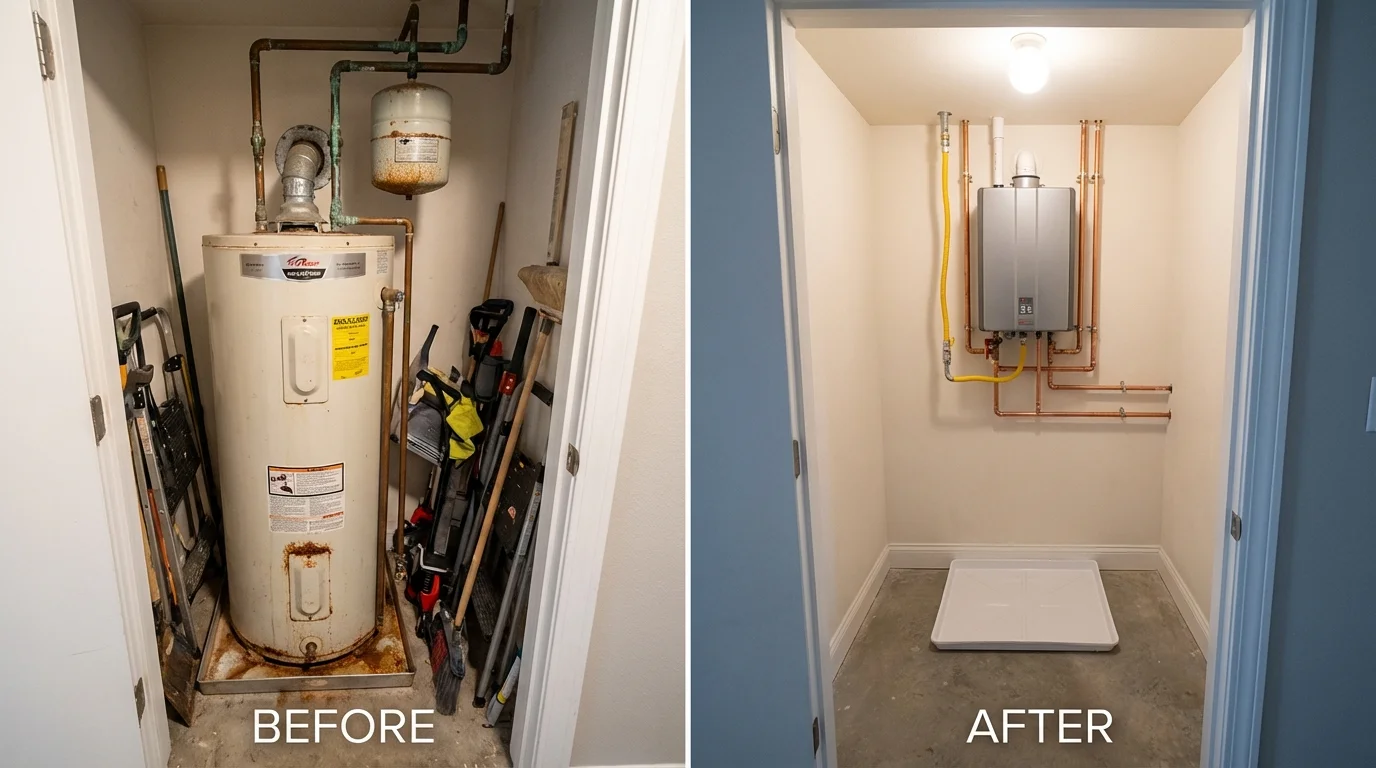 Tank water heater versus wall-mounted tankless unit comparison for New Brockton, AL homeowners