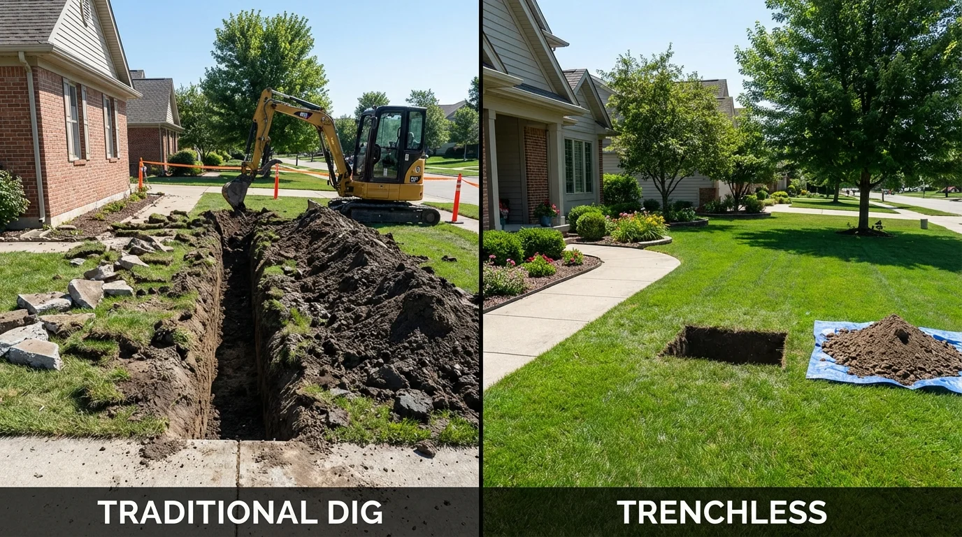 Trenchless sewer repair with minimal yard damage versus traditional excavation in New Brockton, AL
